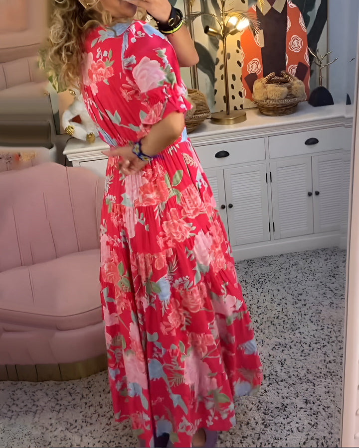 Carina | V-hals jurk met bloemenprint en zakken