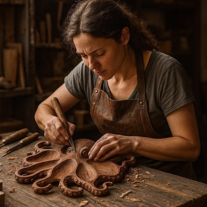 OctoBoard™ | Rustieke Handgemaakte Octopus Borrelplank